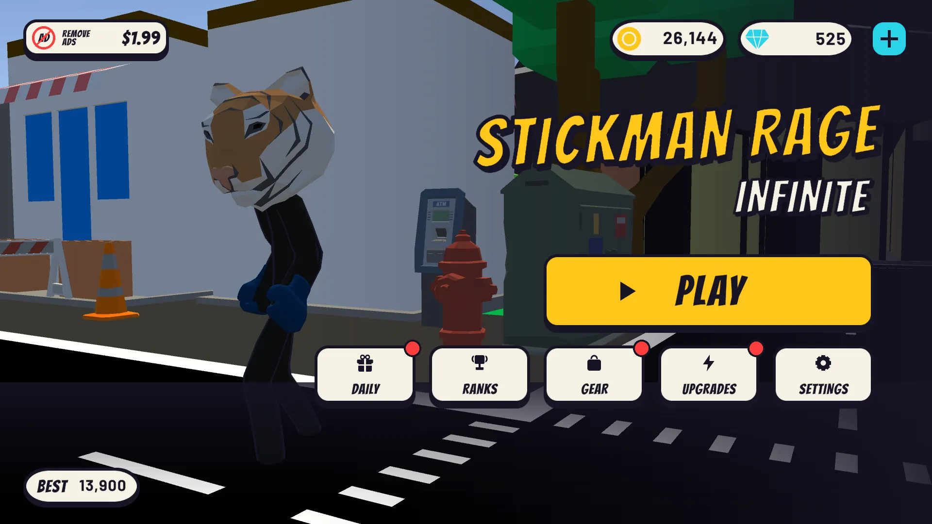 Main menu with the tiger-masked hero