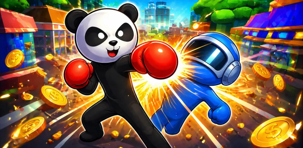 Stickman Rage key art: a panda-masked stickman lands a huge punch